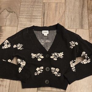 Black and White Floral Crop Cardigan